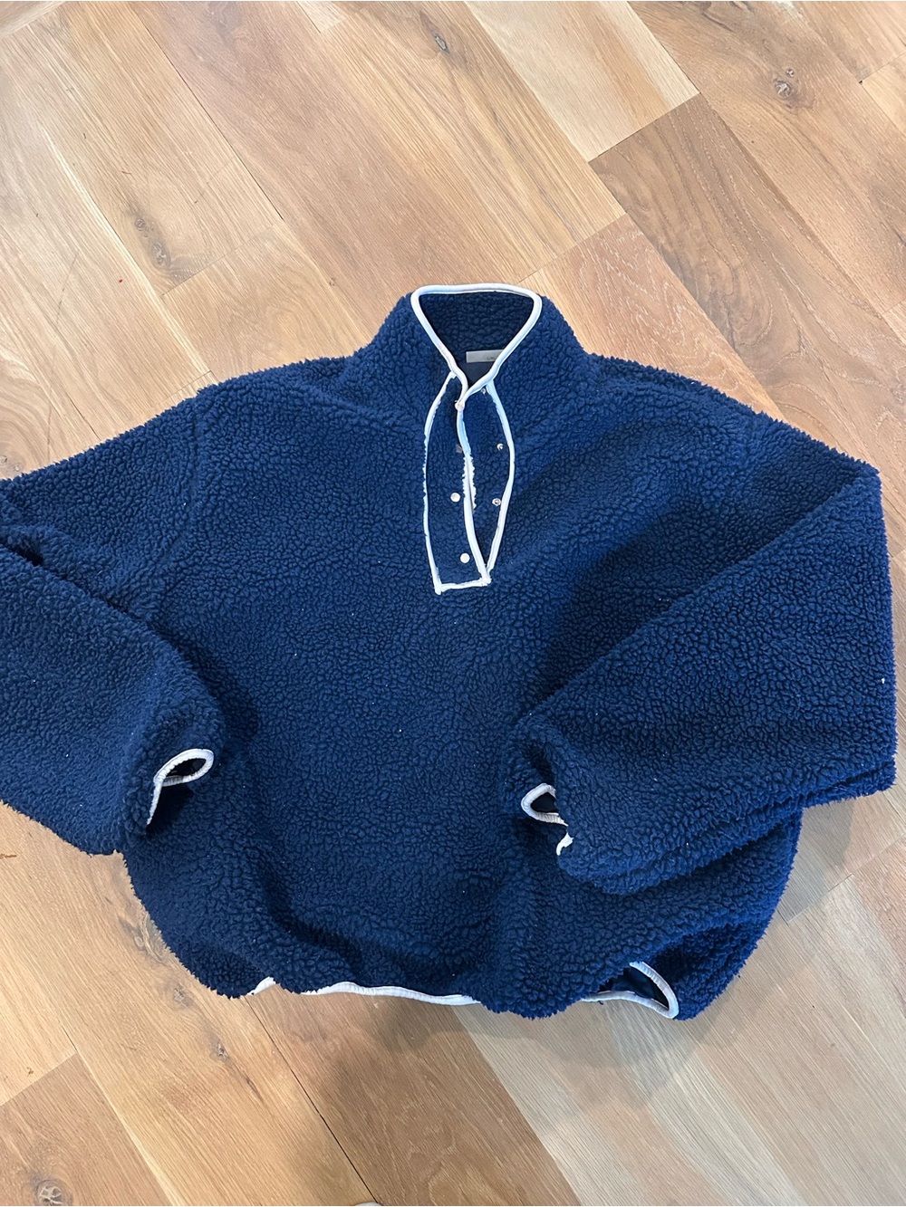 Navy Sherpa Snap-Front Pullover Hoodie